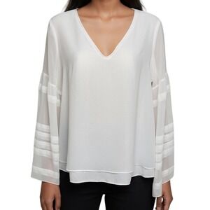 WHITE HOUSE BLACK MARKET V-Neck Blouse Chiffon Belled Sleeves EUC 6